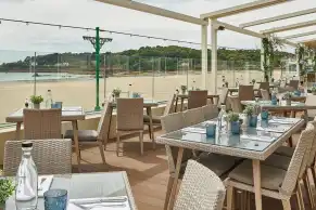 Terrace seating with beach view